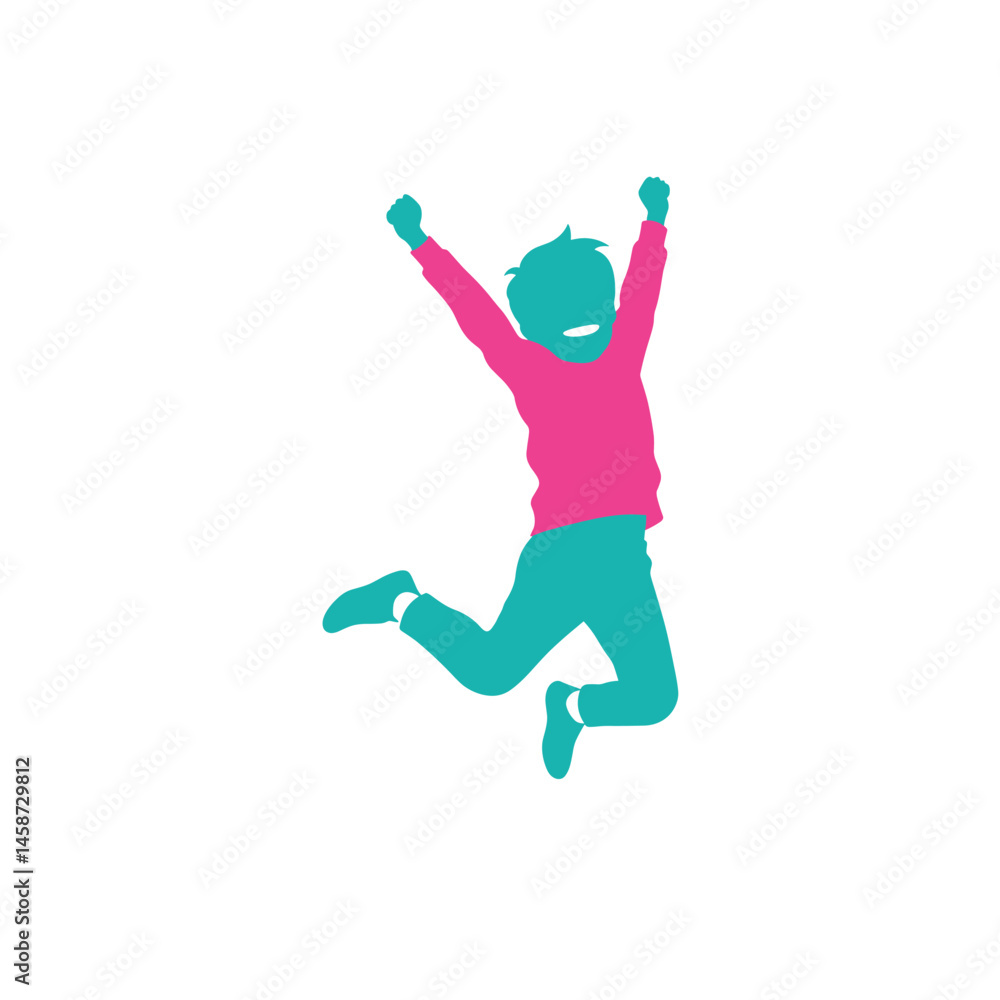 Fototapeta premium Joyful Leap: A silhouette of a young child enthusiastically leaps into the air, arms raised in a gesture of pure joy and unbridled happiness.