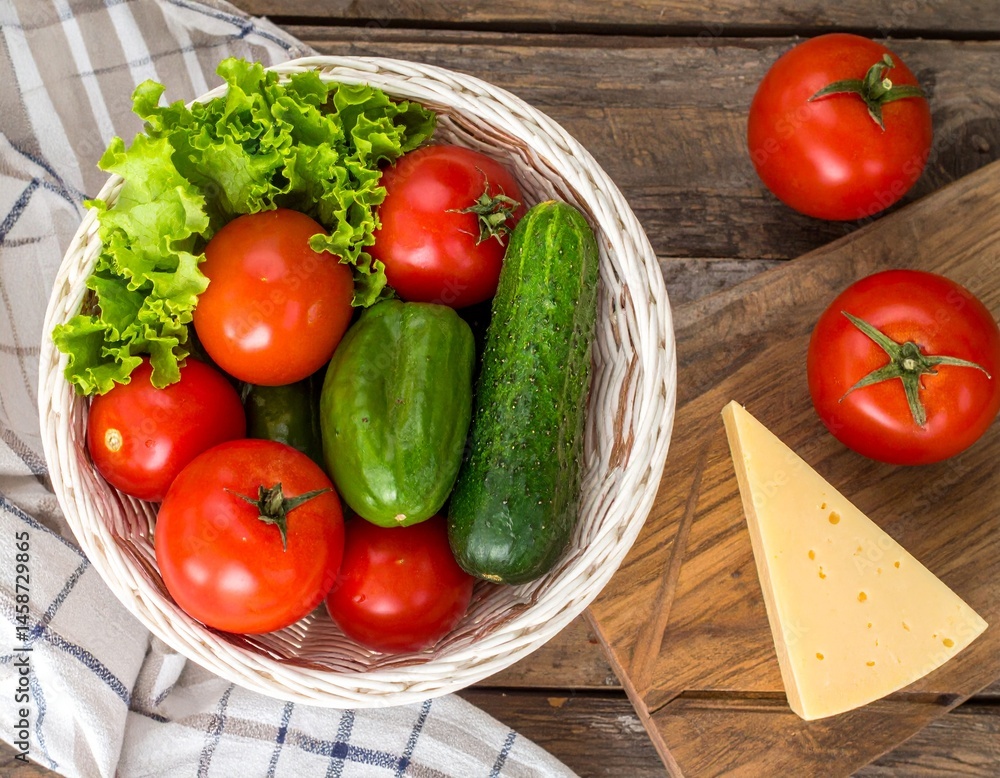 vegetables in the white wicker basket and cheese vegetables in the white wicker basket and cheese