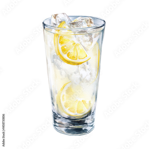 Wallpaper Mural Tom Collins cocktail with gin, lemon juice and soda bubbles. Watercolor illustration on transparent background. Torontodigital.ca