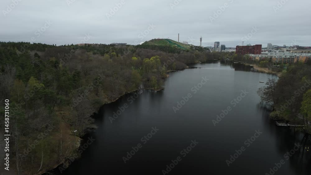 Aerial shot of Hammarby backen on a cloudy summer day. Aerial shot of Hammarby backen on a cloudy summer day.