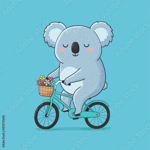 Photography Cute koala riding bicycle with flower basket