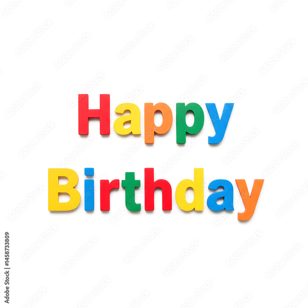 Isolated “Happy Birthday” text with vibrant colors and cheerful style, suitable for party flyers, digital art, or themed printables. Isolated “Happy Birthday” text with vibrant colors and cheerful style, suitable for party flyers, digital art, or themed printables.