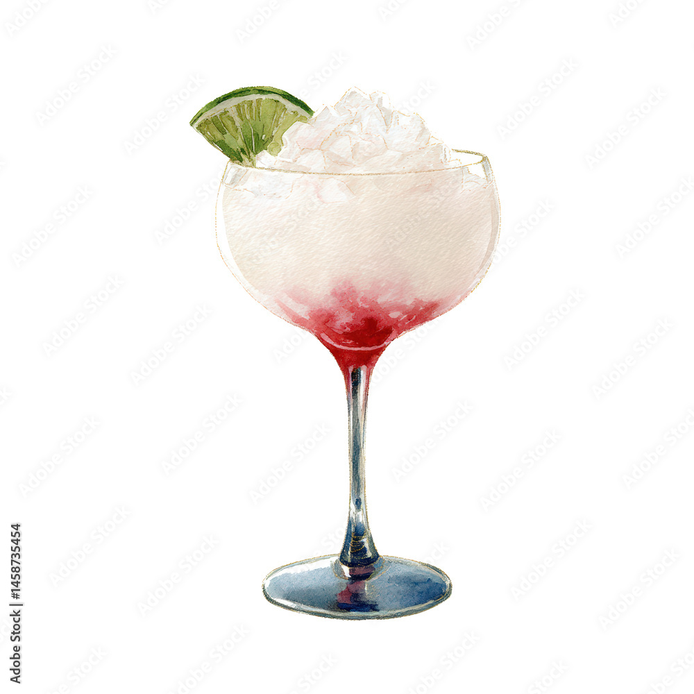 Daiquiri cocktail sweetened with tropical finesse. Watercolor illustration on transparent background. Daiquiri cocktail sweetened with tropical finesse. Watercolor illustration on transparent background.
