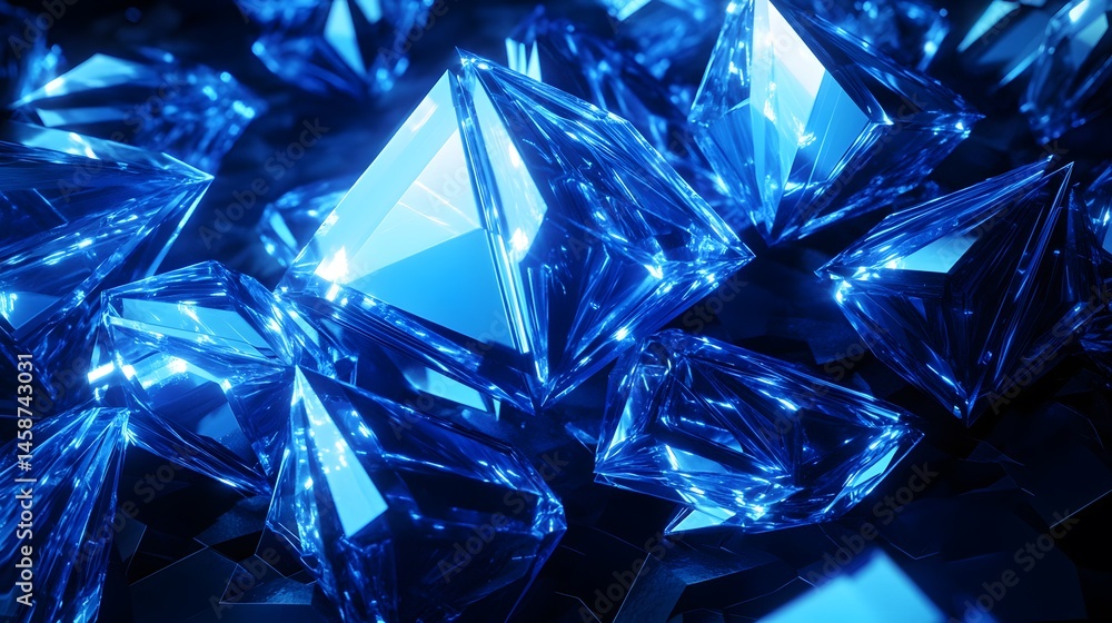 Abstract crystalline shapes in deep blue tones. Abstract crystalline shapes in deep blue tones.