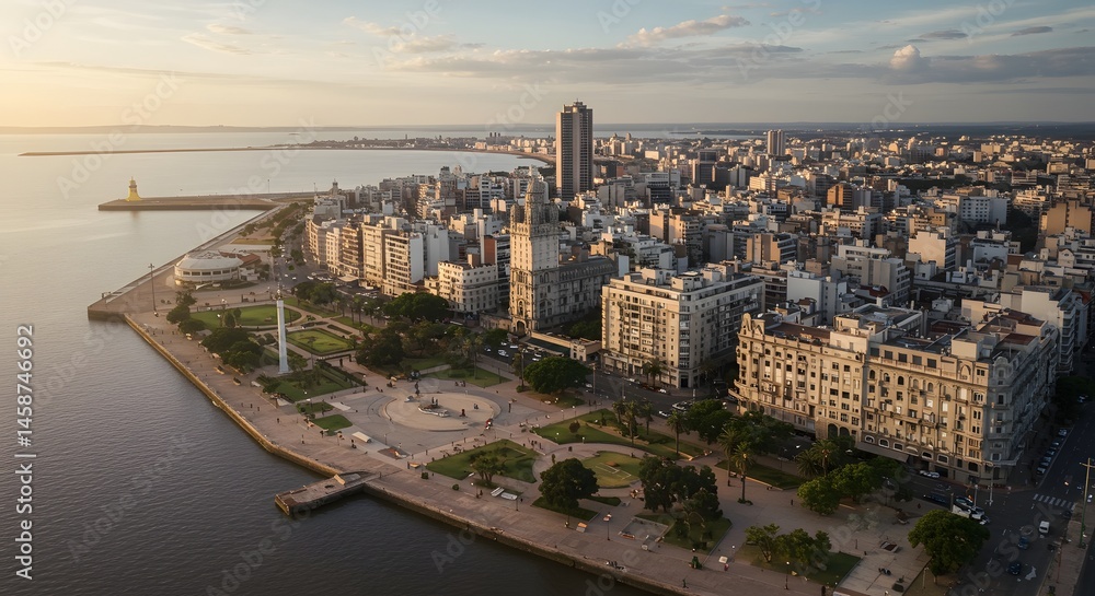 Fototapeta premium Cityscape Aerial View at Sunset