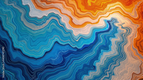 Abstract swirling blue orange and white color blend with wavy lines suitable as background for design projects