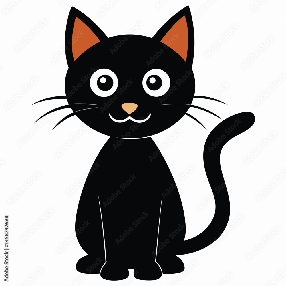 Obraz premium Cartoon Black Cat Illustration with Big Eyes and Whiskers