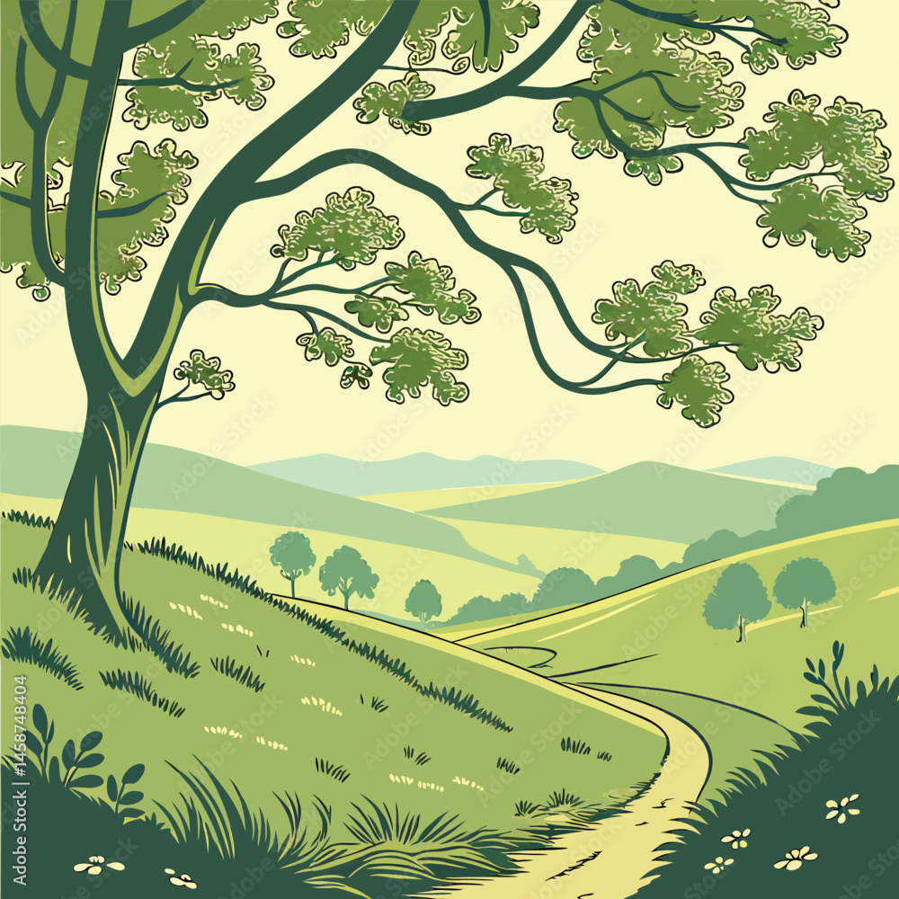 Naklejka premium Serene Nature Landscape Illustrations