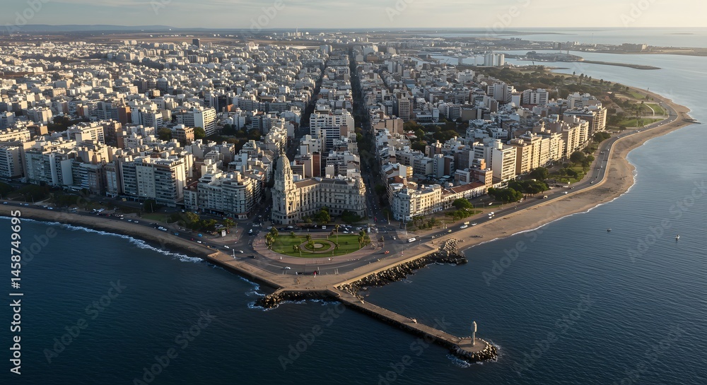 Naklejka premium Cityscape Aerial View City Coastal Cityscape