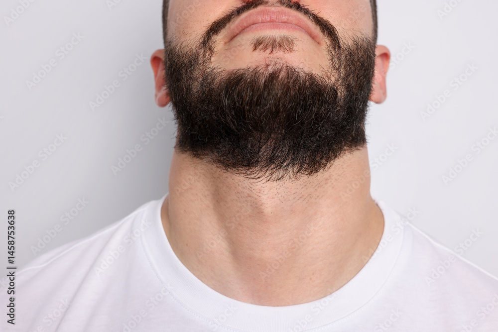 Obraz premium Man before shaving on light background, closeup