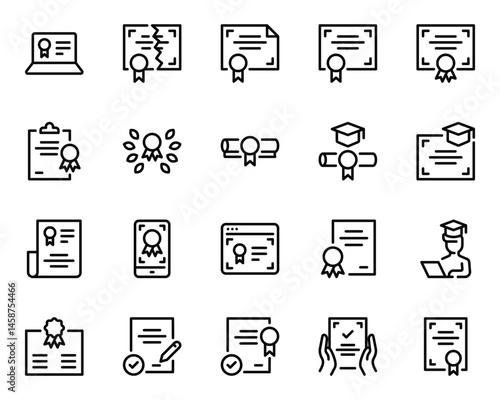 Outline icons set for Certificate