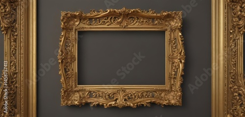 Elegant gold vintage frame, intricate baroque details , pattern, baroque
