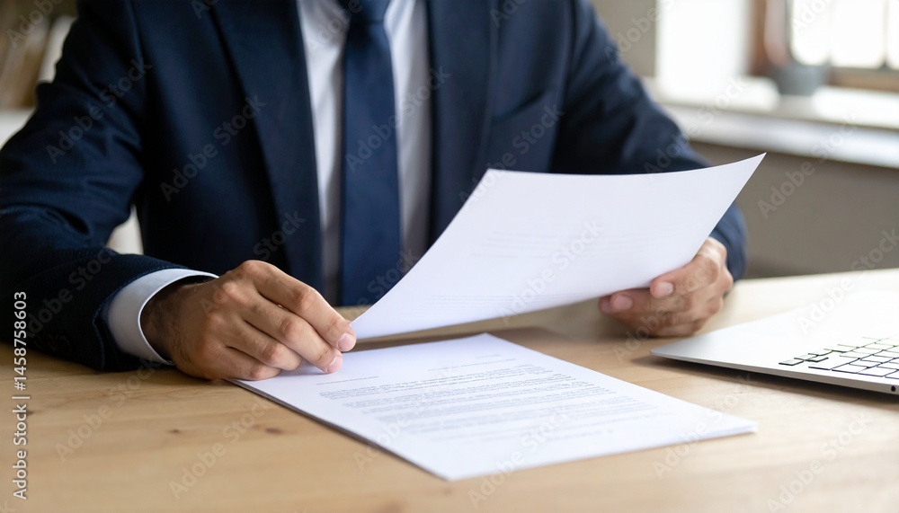 Close-up of a person's hands and documents discussing a contract with a business partner Close-up of a person's hands and documents discussing a contract with a business partner
