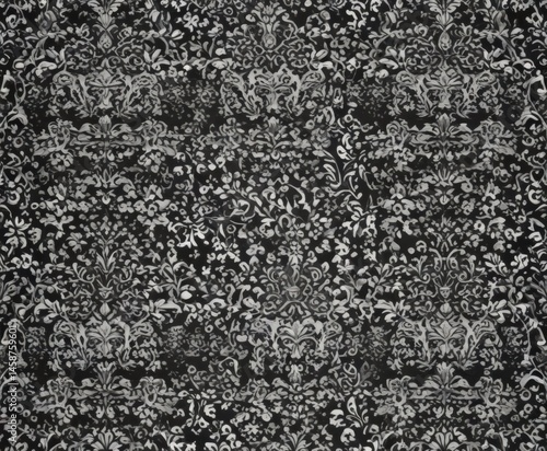 Intricate black & white damask, seamless floral & geometric gothic pattern , graphics, swirls, shadowy