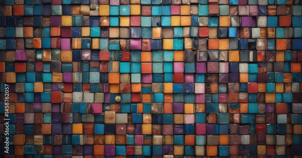 Fototapeta premium Dynamic photo mosaic; colorful squares & rectangles in varied sizes , art, template, grid