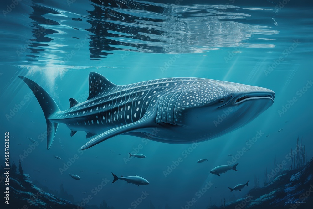 Naklejka premium Gentle Giant Whale Shark Swims in Ocean