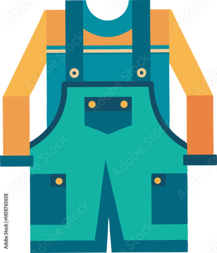 A detailed vector art illustration of classic overalls cloth, showcasing realistic texture, stitching, and fabric folds in a clean, stylish design.