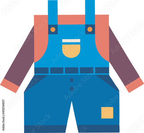 A detailed vector art illustration of classic overalls cloth, showcasing realistic texture, stitching, and fabric folds in a clean, stylish design.