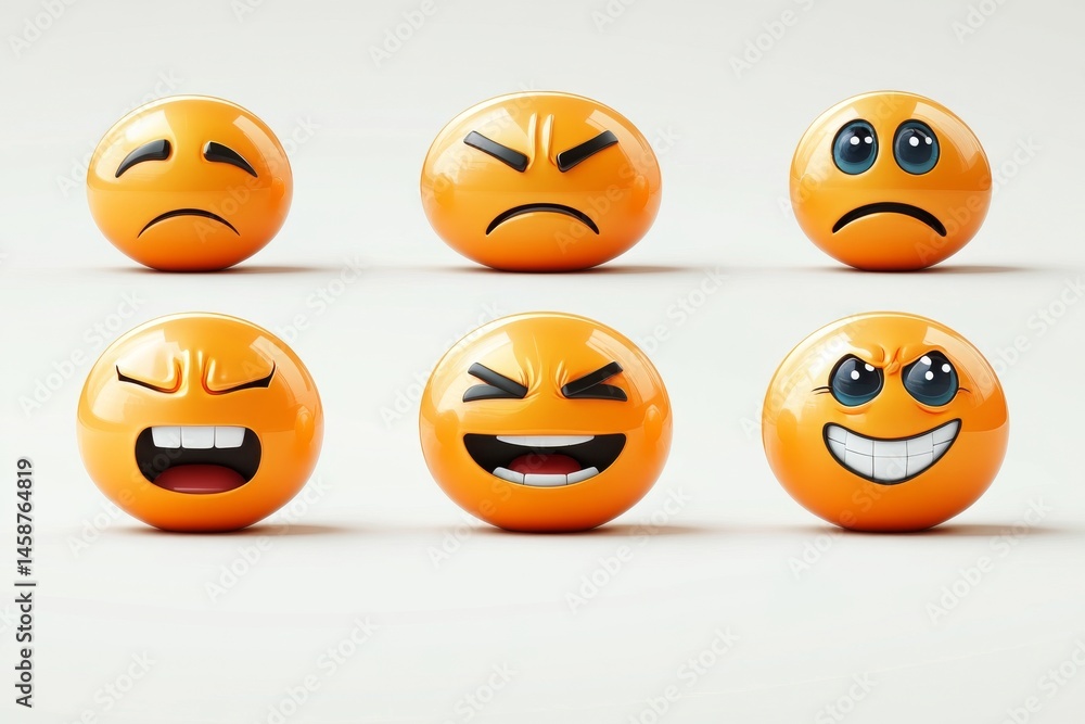 Fototapeta premium Digital communication is enhanced with this collection of vibrant 3D yellow face emojis