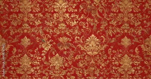 Elegant gold on red damask, intricate repeating vector design , illustration, brocade, vintage