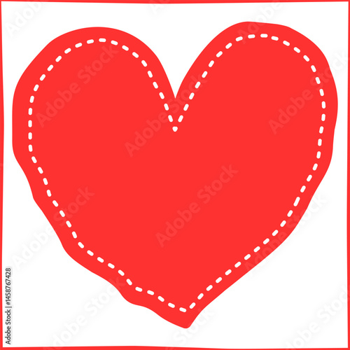 red heart shape with a dashed white outline. common symbol of love, affection, and romance