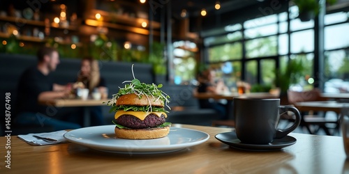 Wallpaper Mural Delicious burger meal with coffee served in a stylish restaurant ambiance Torontodigital.ca