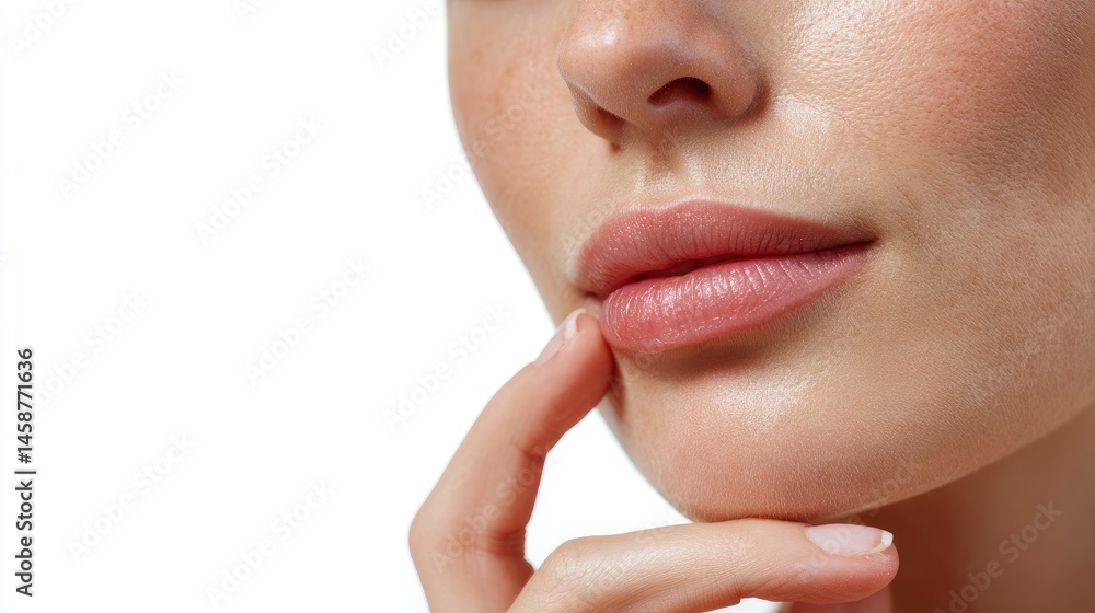 Obraz premium Woman's Lips with Finger on Chin