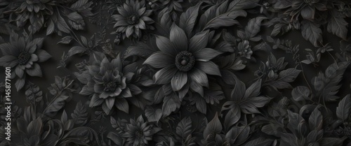 Intricate charcoal floral pattern, abstract botanical design, abstract floral, dark pattern, floral pattern