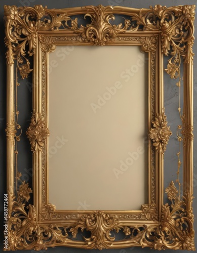 Intricate gold scroll frame with floral details, vintage style , certificate, frame, gold