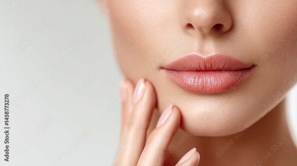 Woman's Face with Hand Touching Chin Woman's Face with Hand Touching Chin