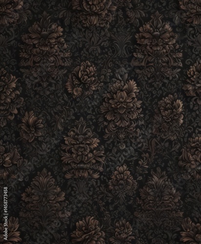 Intricate dark damask floral wallpaper, seamless pattern, vintage, antique