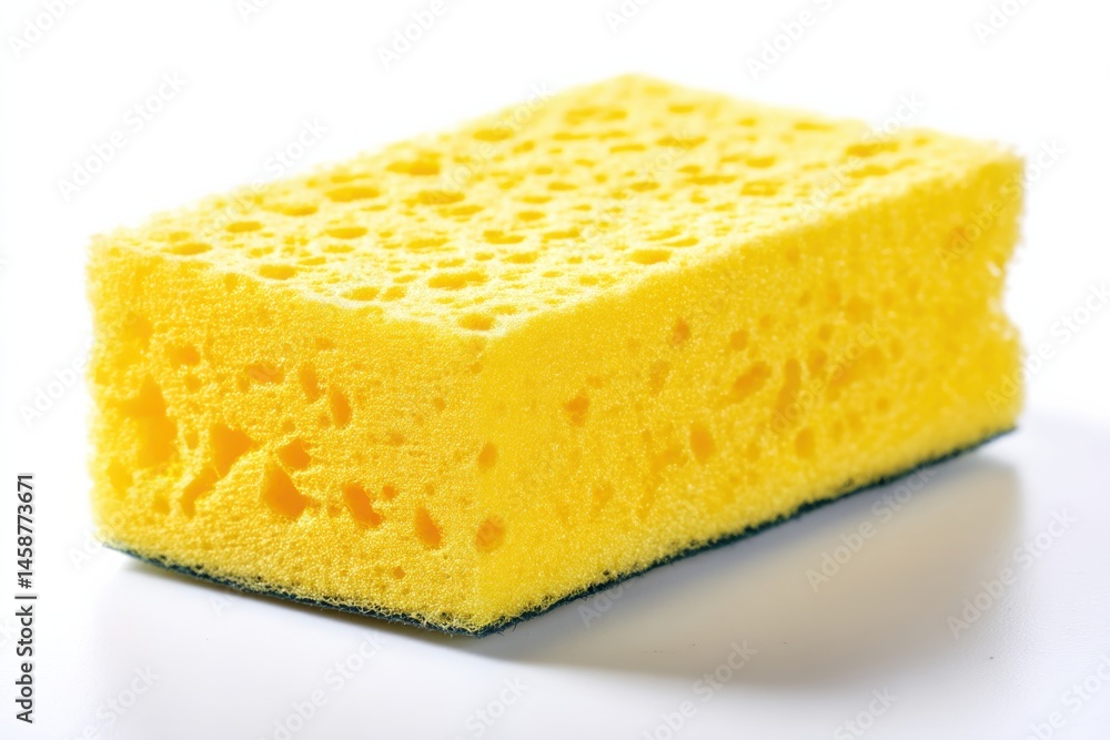 Yellow kitchen sponge resting on a clean surface ready for cleaning tasks in a bright environment Yellow kitchen sponge resting on a clean surface ready for cleaning tasks in a bright environment