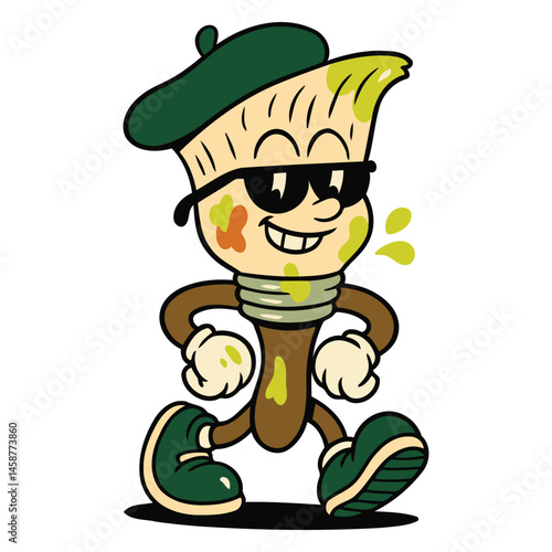Paintbrush Cartoon Artist Wearing Beret