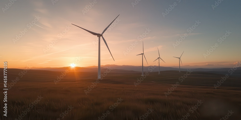 Obraz premium Wind turbines at sunset a majestic view of renewable energy in nature