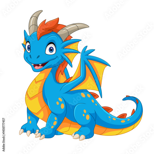 Cartoon little dragon on white background