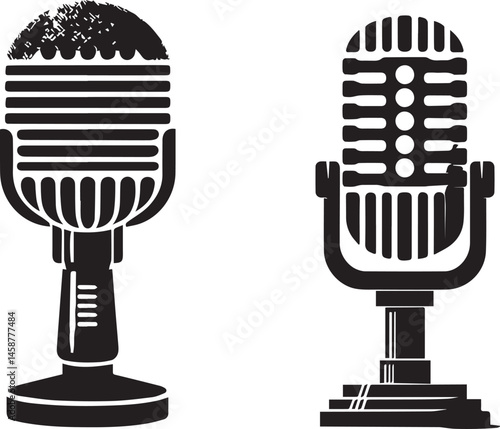 Vintage Radio Microphone Vector – Classic Broadcast Audio Equipment Illustration