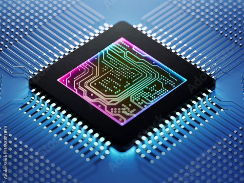 Closeup of a Modern Microprocessor with Glowing Circuitry