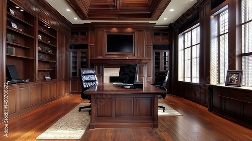 Luxurious wooden study room with built-in features