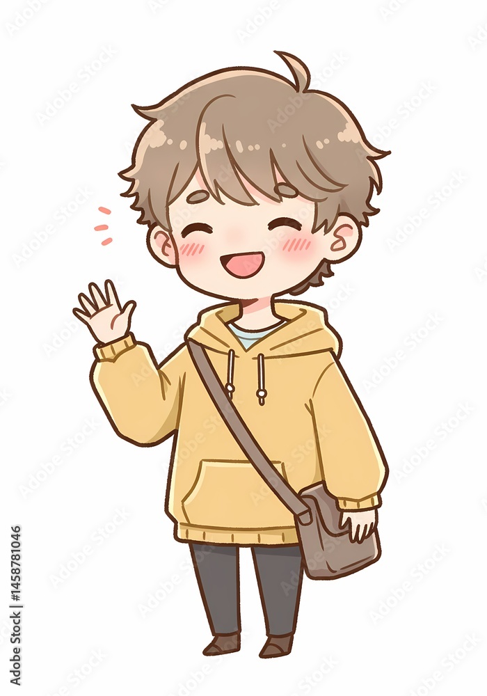 Charming cartoon illustration of a young man in a hoodie waving, embodying youthful cheerfulness and friendly greetings for various creative applications Charming cartoon illustration of a young man in a hoodie waving, embodying youthful cheerfulness and friendly greetings for various creative applications