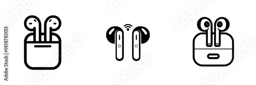 Vector illustration of wireless earbuds in various positions showcasing design elements and features for tech enthusiasts and consumers