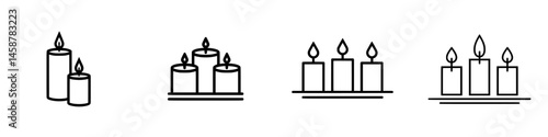 Vector illustration of various candle designs showcasing different sizes and arrangements for decorative purpose