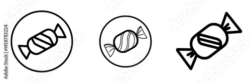 Vector illustration of assorted candies with simple designs in monochrome style for various applications