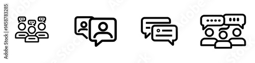Vector illustration icons depicting conversation and communication in group settings and individual scenarios