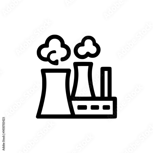 Vector illustration of a power plant with cooling towers and smoke during daytime operations reflecting industrial activity