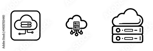 Vector illustration of cloud computing icons featuring different styles of cloud storage symbols for technology design