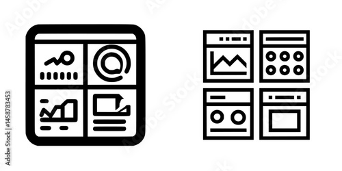 Vector illustration icons representing data visualization and dashboards for analytics and reporting purposes