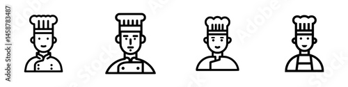 Vector illustration icons of chefs in various poses showcasing culinary skills and professionalism in the kitchen environment