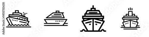 Various vector illustration icons of cruise ships designed with simple lines and distinct features suitable for maritime themes