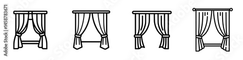 Simple vector illustration of various curtain designs showcasing different styles and arrangements for interior decoration