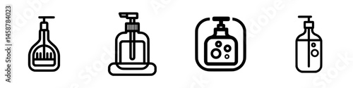 Vector icons of various liquid dispensers for cosmetic and personal care products in a modern design style